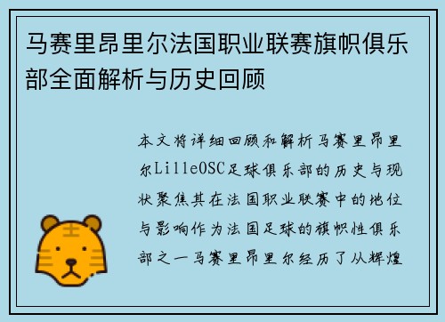 马赛里昂里尔法国职业联赛旗帜俱乐部全面解析与历史回顾